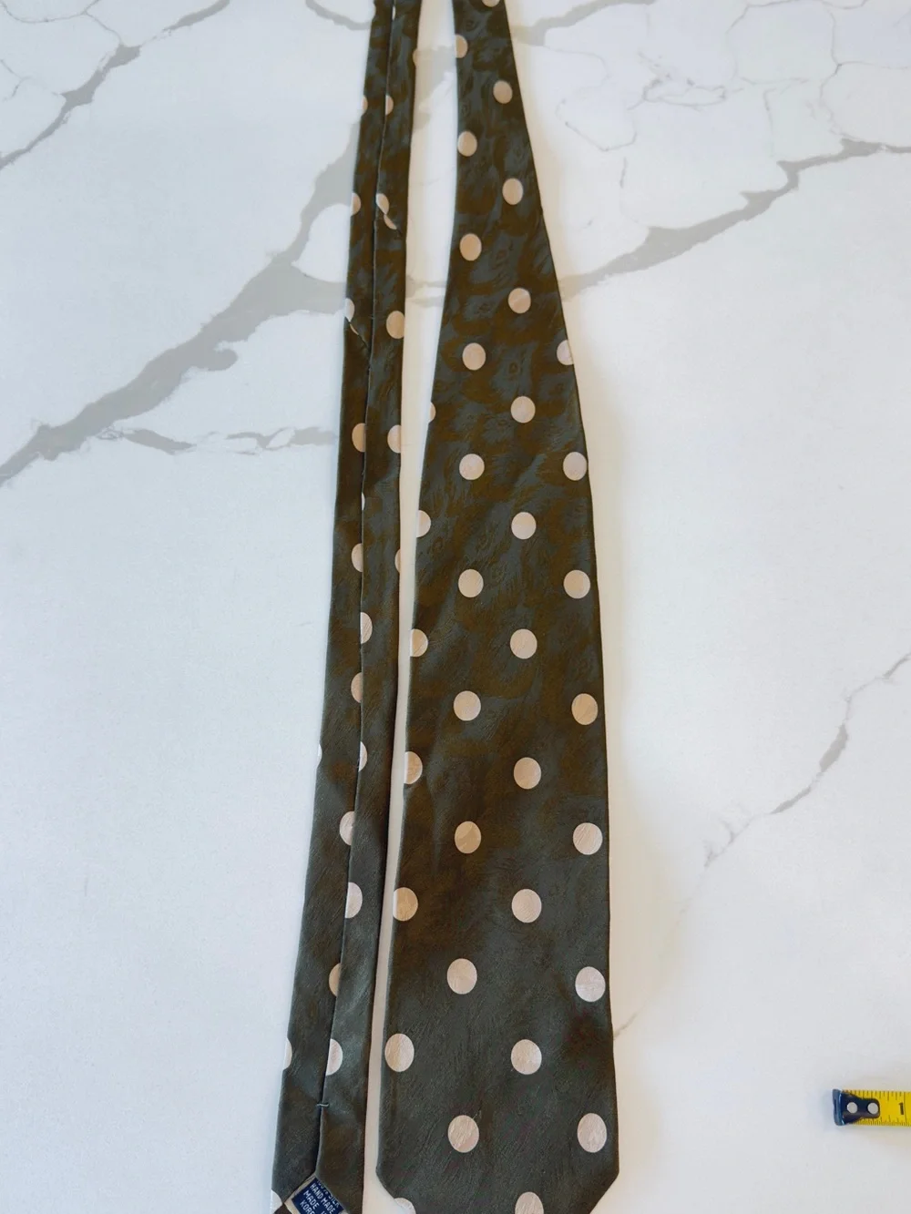 CARLO PALAZZI Men's Olive Green Polka Dot Tie with Cream Dots